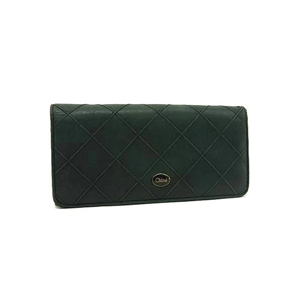 Chloe Leather Quilted Bi fold Long Wallet Billfold wallet Black
